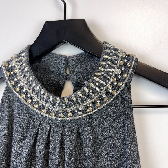 Vanessa Virginia Anthropologie Size M Beaded Halter Stretch Knit Tank Top Gray - Picture 3 of 10